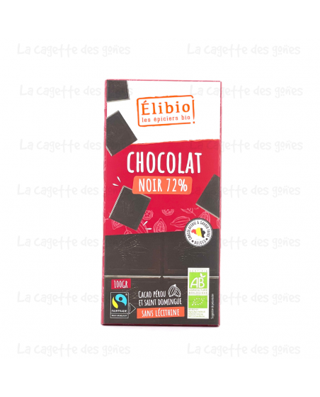 Tablette Chocolat Noir Bio 72% 100g - Elibio