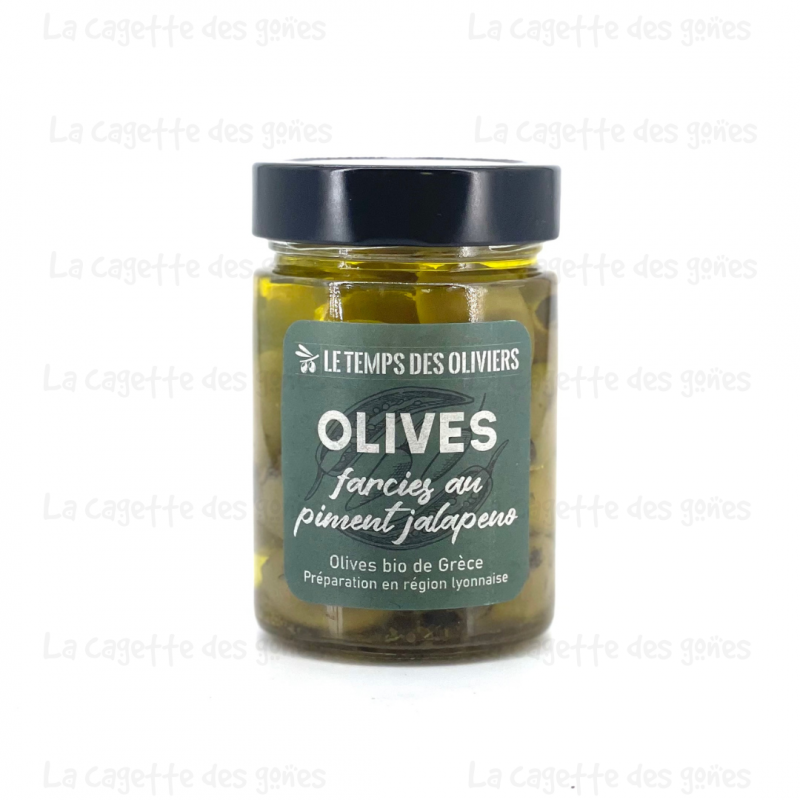 Olives vertes farcies piment Jalapeno bio - LE TEMPS DES OLIVIERS