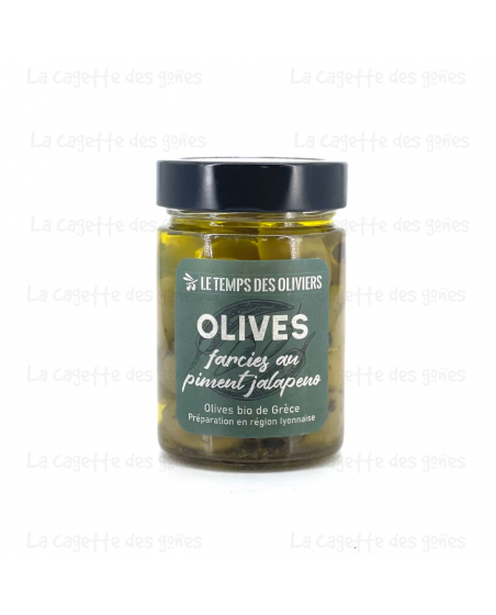 Olives vertes farcies piment Jalapeno bio - LE TEMPS DES OLIVIERS