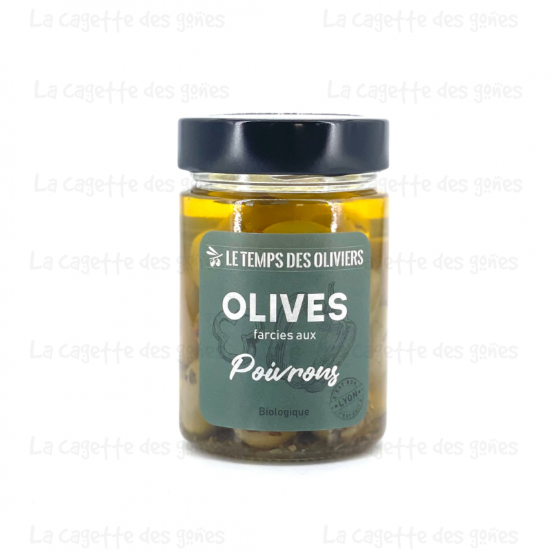 Olives vertes farcies poivrons bio- LE TEMPS DES OLIVIERS