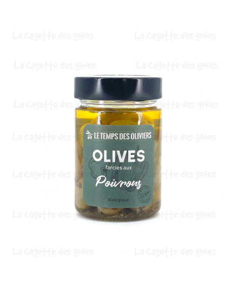 Olives vertes farcies poivrons bio- LE TEMPS DES OLIVIERS