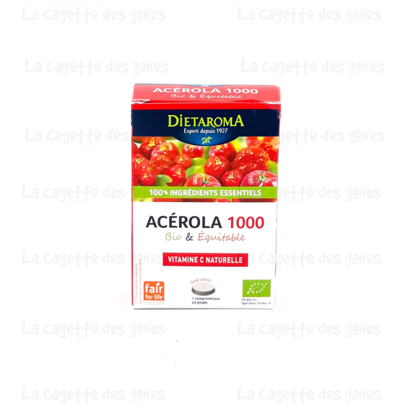 Pilulier Acerola 1000 Équitable Goût Cassis 60 Comprimés - Dietaroma