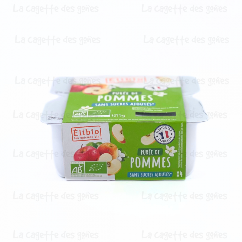 Purée de Pomme Bio Sans Sucres Ajoutés - Coupelles 4x95g - Elibio