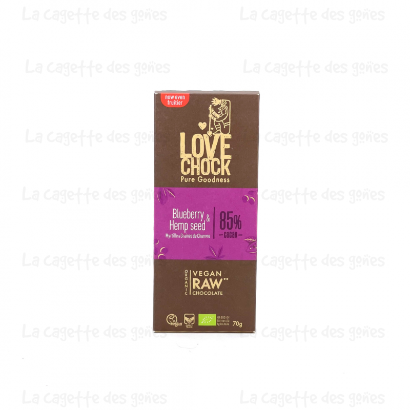 Tablette Myrtille & Graines de Chanvre - 85% de Cacao - Love Chock