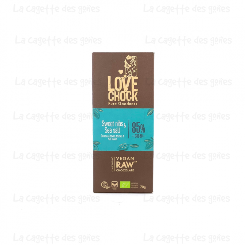 Tablette Éclats de Fèves Douces & Sel Marin - 85 % de Cacao - Love Chock