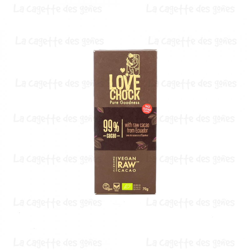 Tablette de Chocolat Cru Noir Intense 99% - 70g - Lovechock